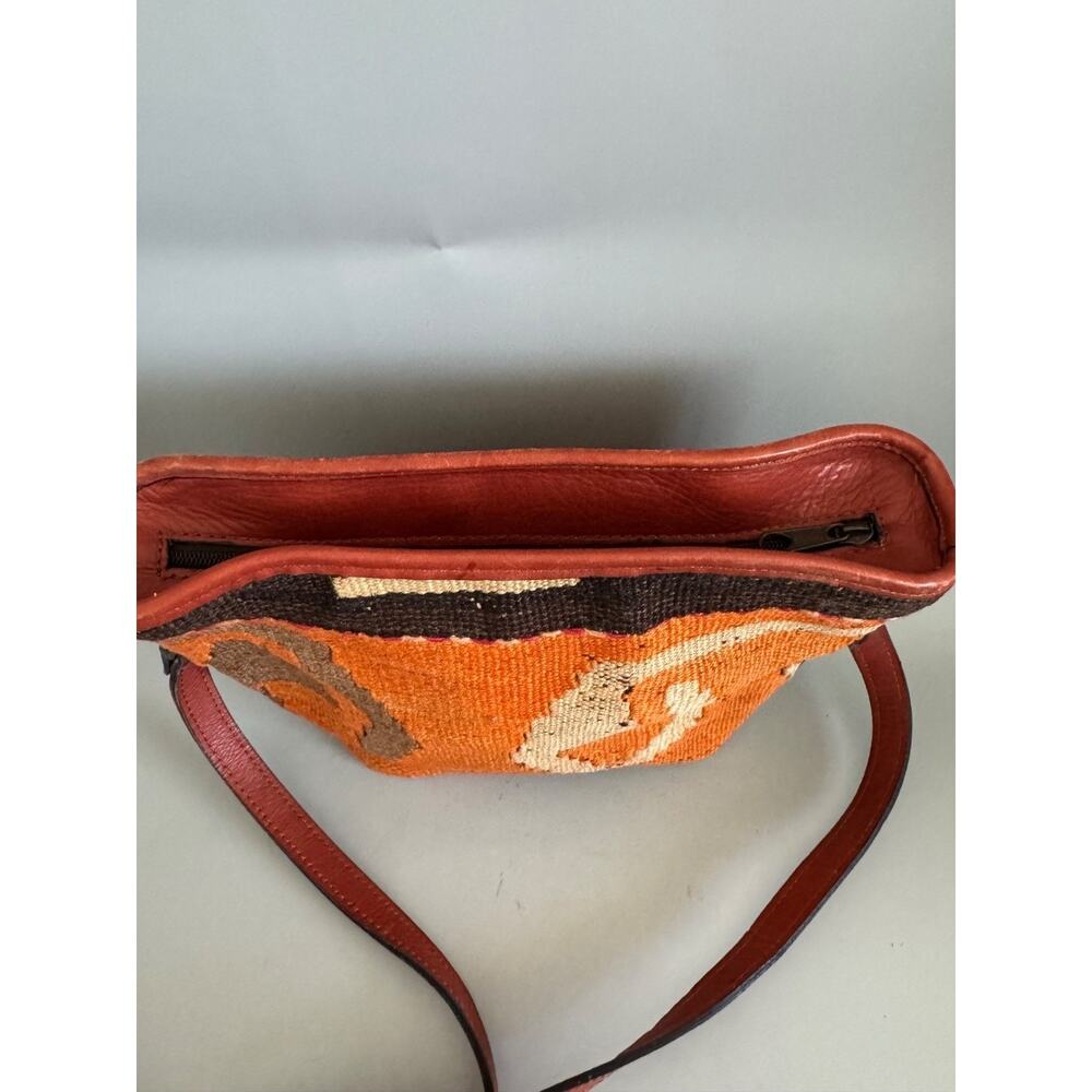 Hand Made Turkish Kilim Arts Crossbody Purse Tapestry Wool Leather Strap Boho - Picture 2 of 11
